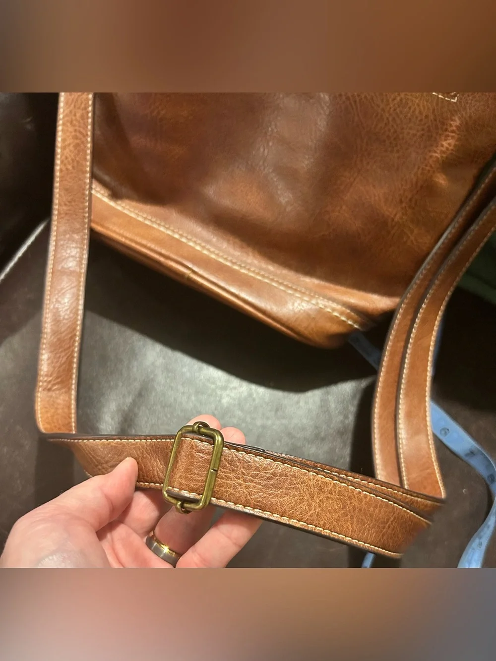 b.o.c. Brown Woven Leather Crossbody Bag with Brass Accents